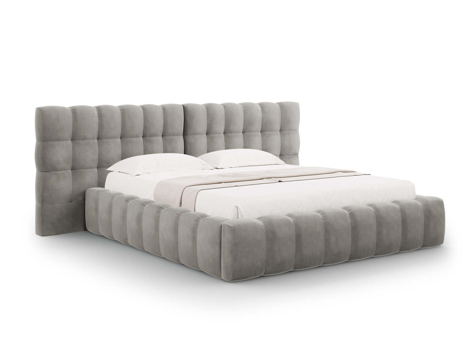 Cosmopolitan Design Stauraumbett mit doppeltem Kopfteil Bali 200x200 Samt Bluvel Hellgrau