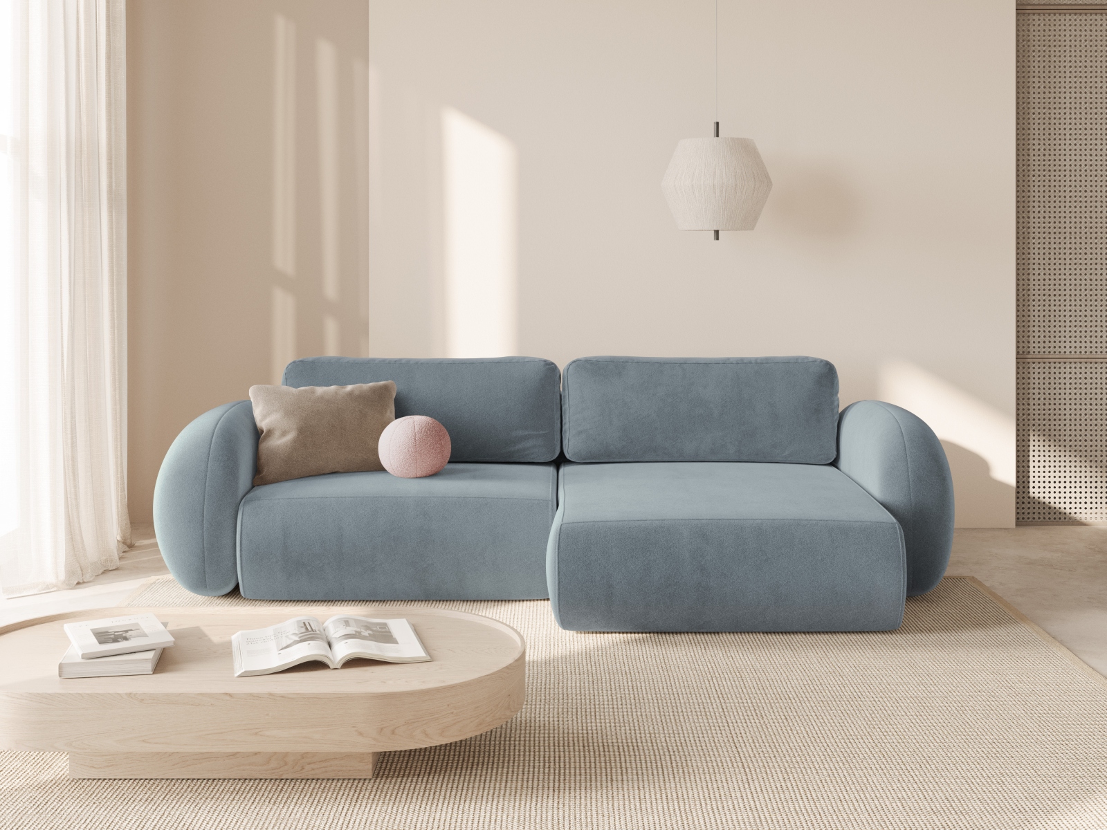 Cosmopolitan Design Wendbares Ecksofa Tonale 4-Sitzer mit Schlaffunktion und Bettkasten Samt Magic Velvet Blaugrau