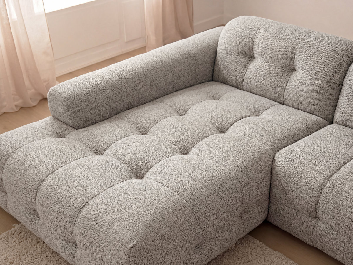 Bobochic Laura Ecksofa mit großem Pouf Melange-Stoff Taupe Ecke links