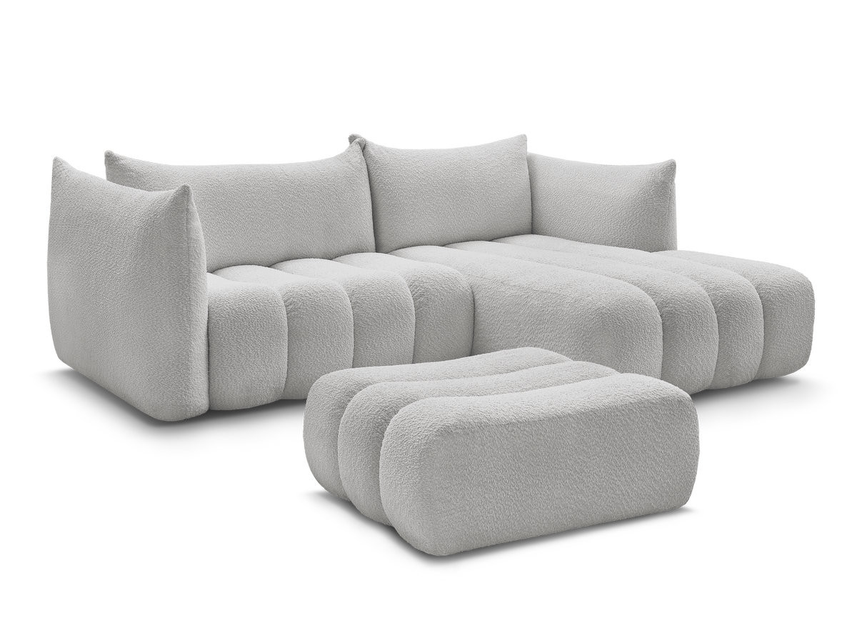 Bobochic Azra Ecksofa mit Pouf 262 × 178 cm Bouclé-Stoff Hellgrau Ecke rechts
