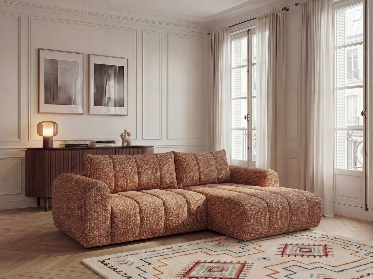 Bobochic Nesty Ecksofa 272 cm Melange-Stoff Orange Ecke rechts