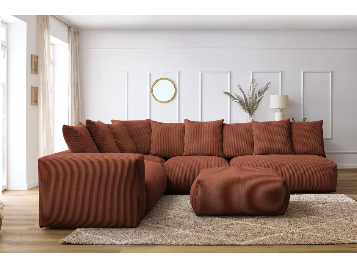 Bobochic Voltaire Ecksofa mit Pouf 322 × 268 cm Cordsamt Orange Ecke links