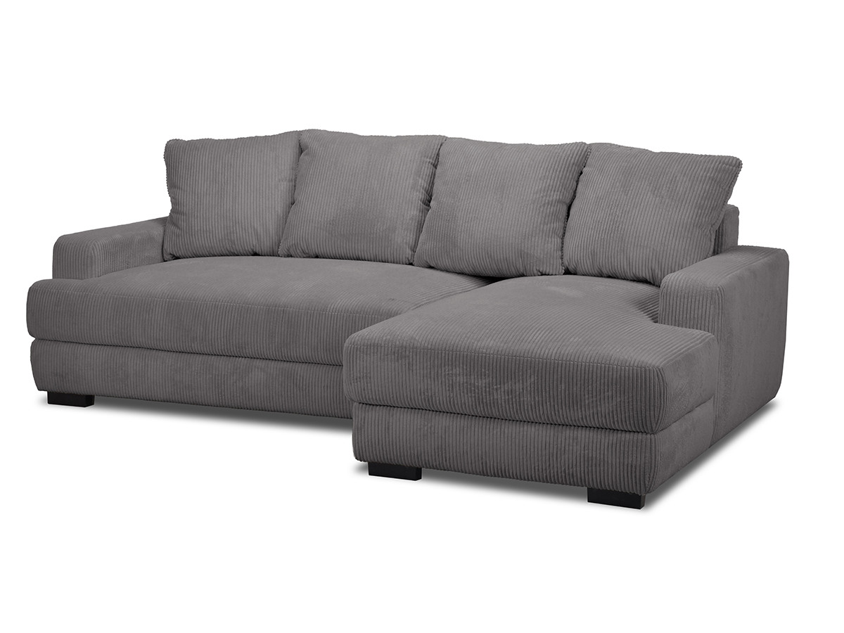 Bobochic Campi Ecksofa mit Schlaffunktion und Bettkasten Cordsamt Dunkelgrau Ecke rechts