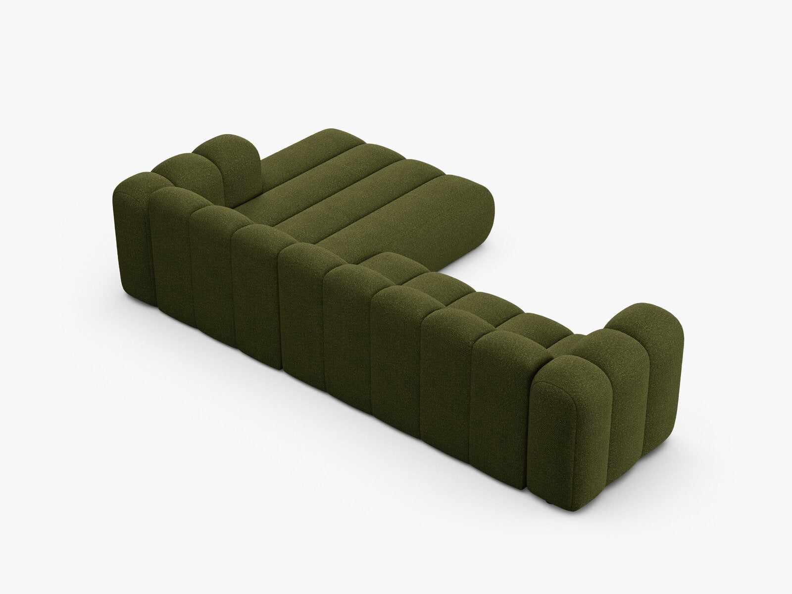 Micadoni Modulares Ecksofa Lupine 4-Sitzer Rechts Boucle Baloo Dunkel-Olivgrün