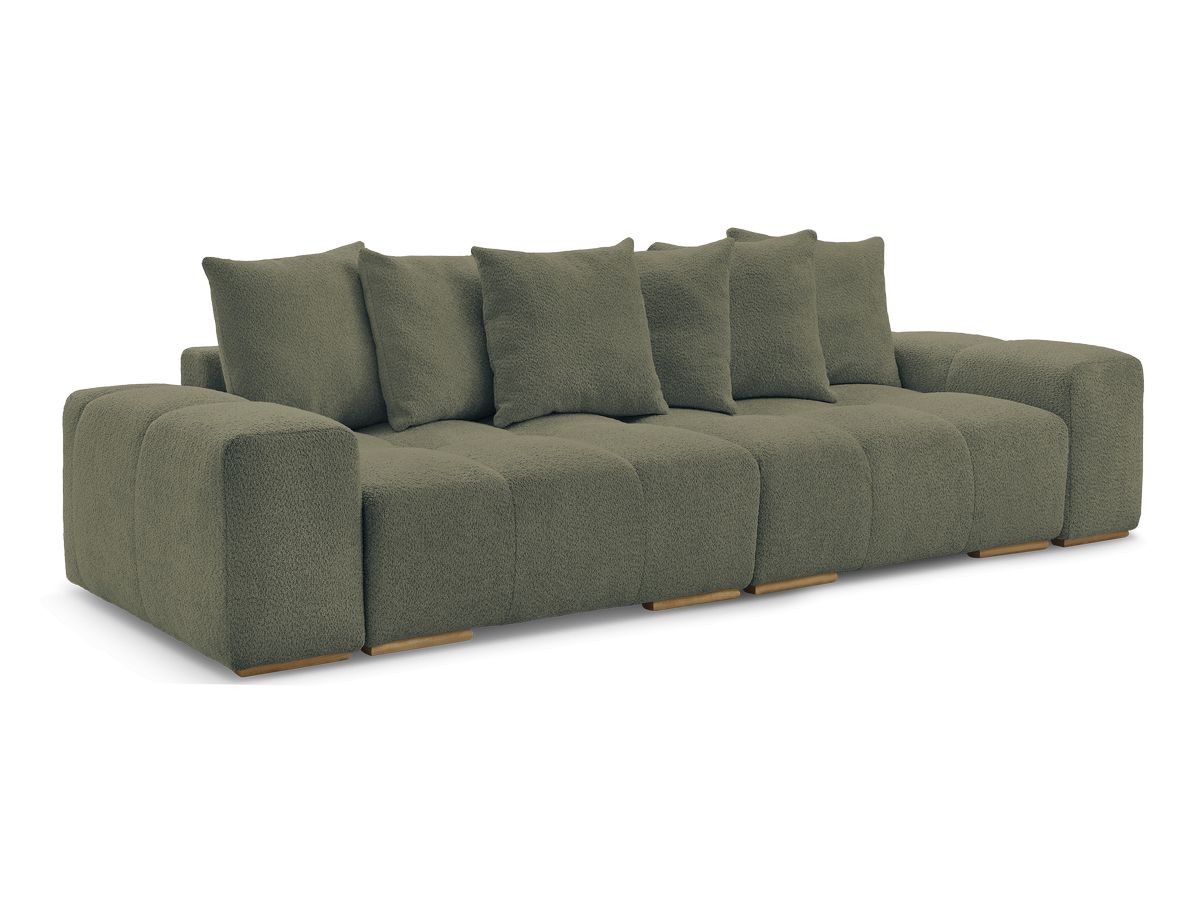 Bobochic Anakin Schlafsofa 3-Sitzer mit Bettkasten, 6 Kissen Bouclé-Stoff Grün