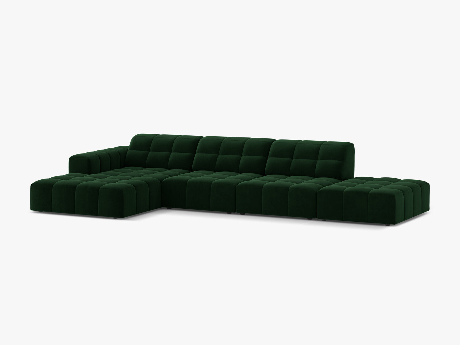Micadoni Ecksofa Jennifer 5-Sitzer Links Samt Bluvel Flaschengrün