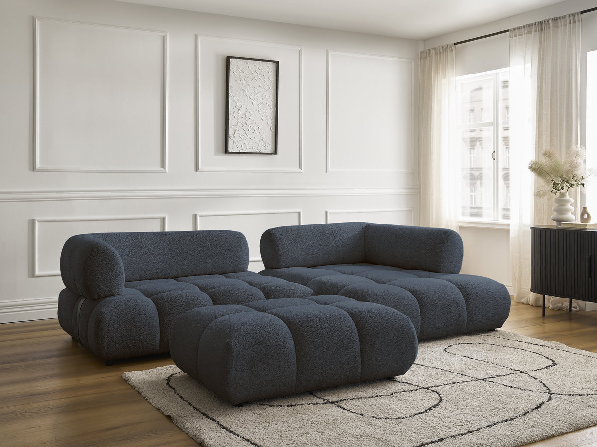 Bobochic Alya Ecksofa mit Pouf Bouclé-Stoff Dunkelblau Ecke rechts