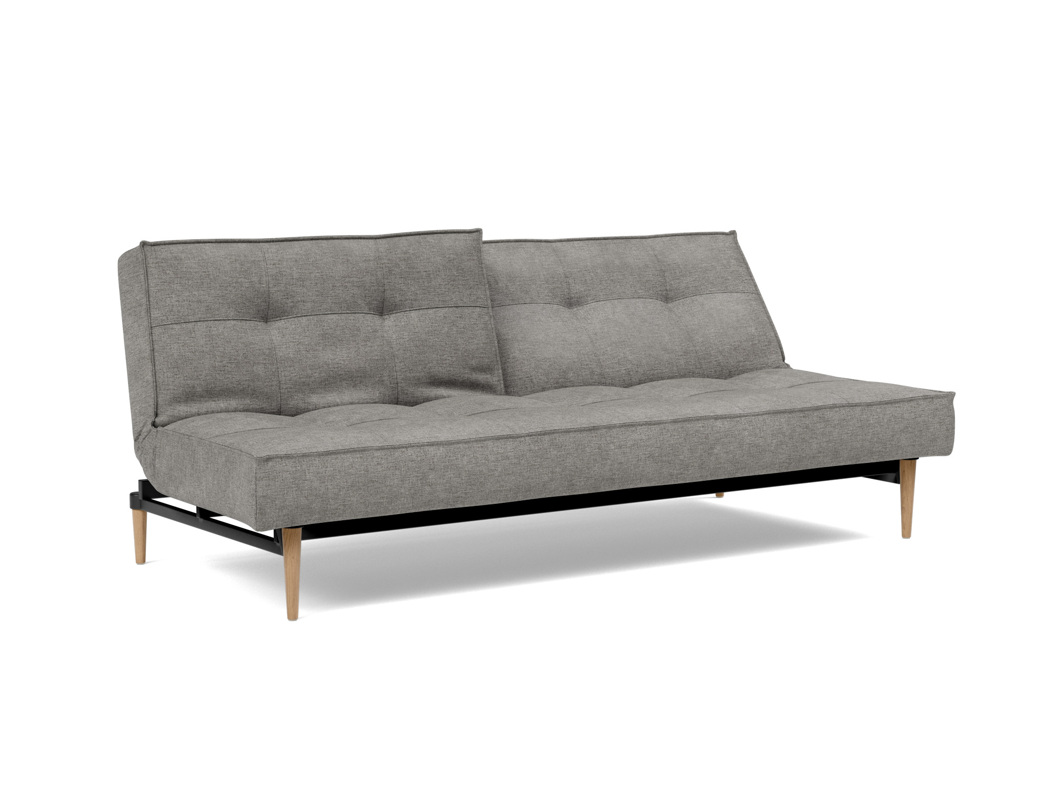 Schlafsofa Splitback Flachgewebe Avella 282-Warm-Grey Beine Styletto Eiche hell