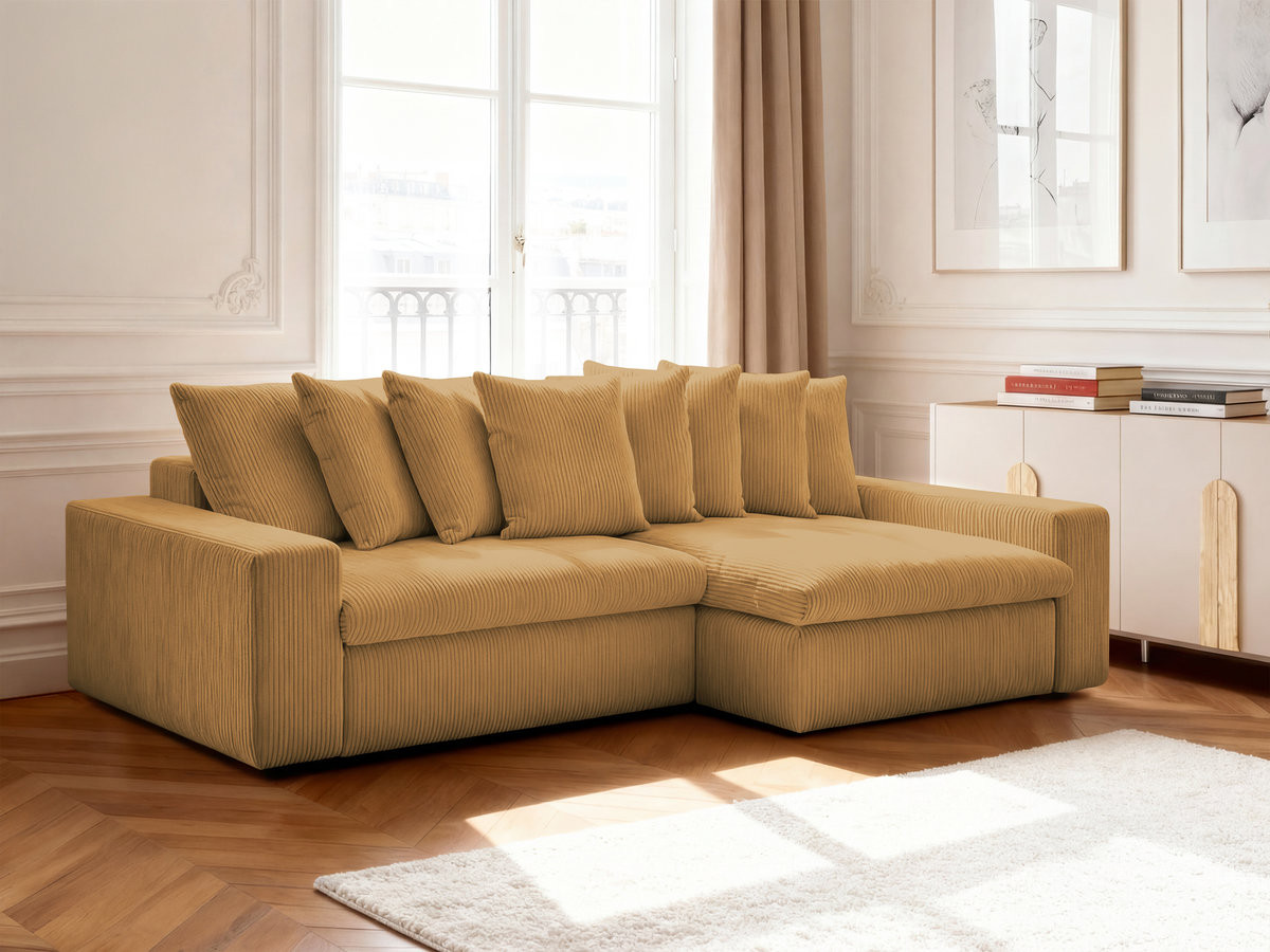 Bobochic Enore Ecksofa 330 × 157 cm Cordsamt Gelb Ecke rechts