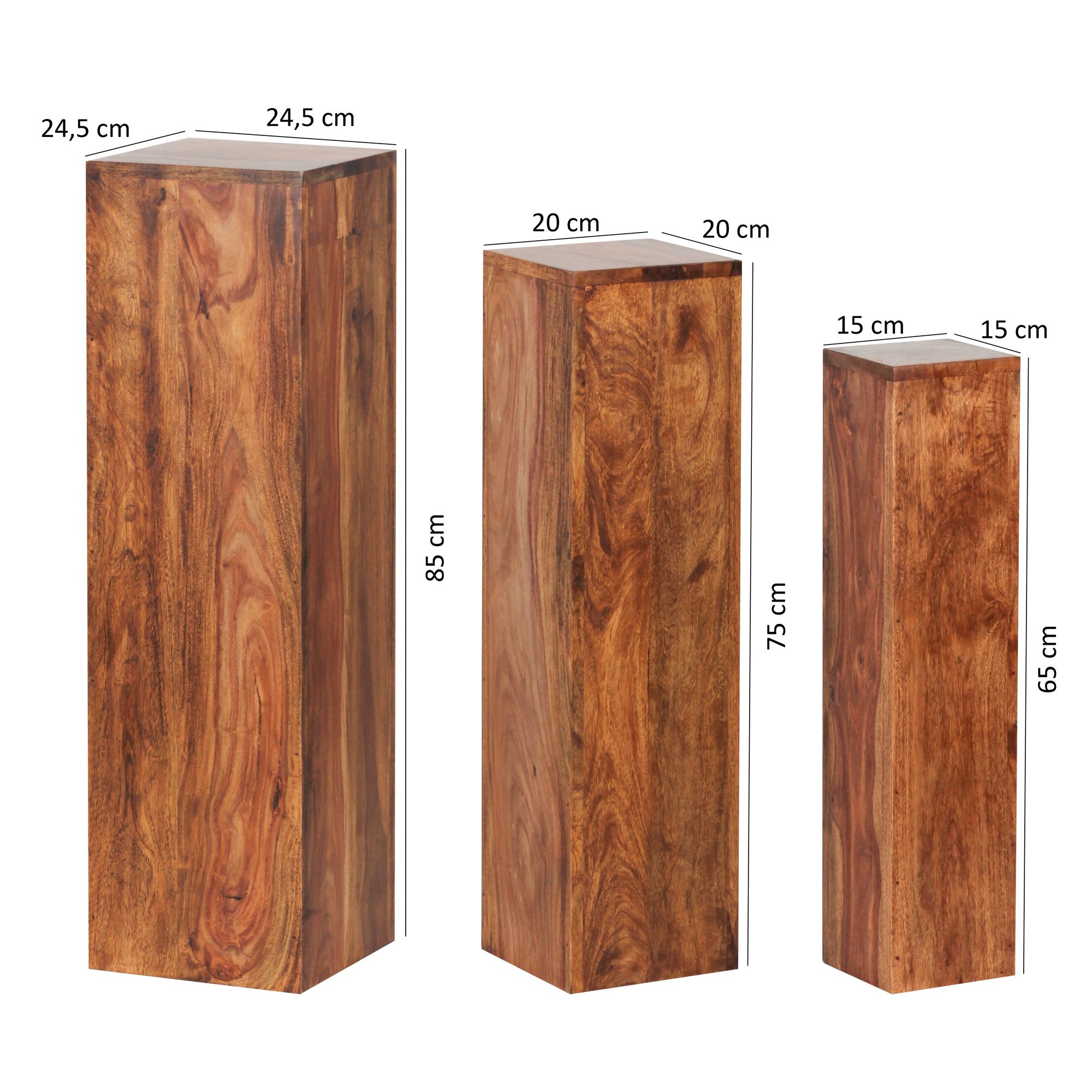 Satztisch 3er-Set Vardal Massivholz Sheesham 24 × 24 × 85 cm