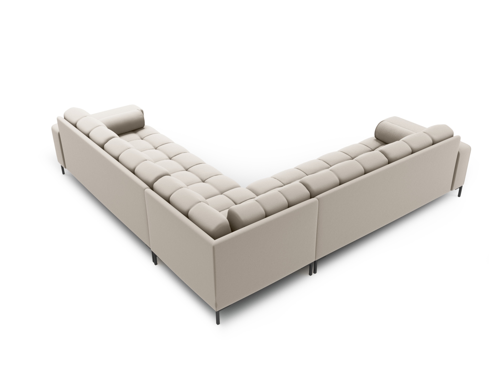 Cosmopolitan Design Symmetrisches Ecksofa Bali 6-Sitzer Strukturierter Stoff Neve Beige Beine Schwarzes Metall