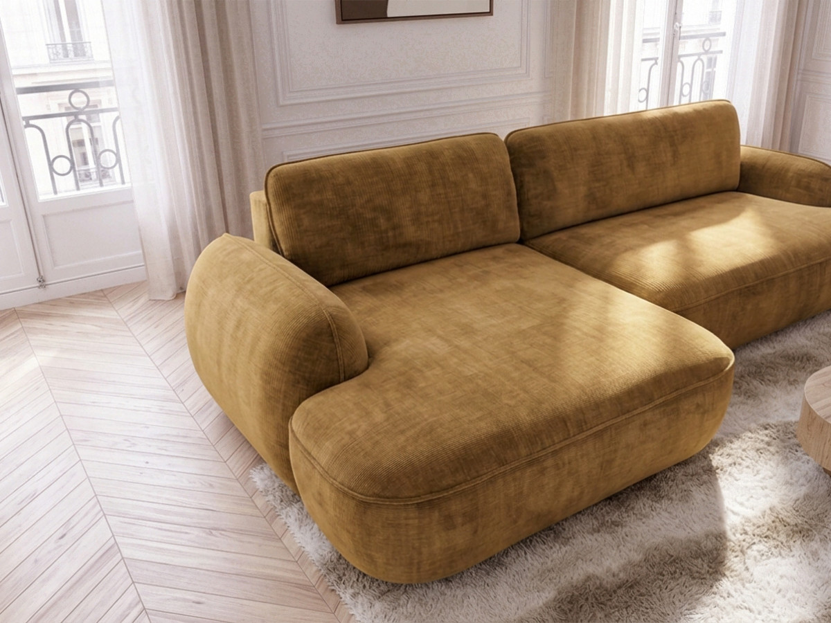 Bobochic Celeste Ecksofa mit Schlaffunktion und Bettkasten Stoff Gelb Ecke links