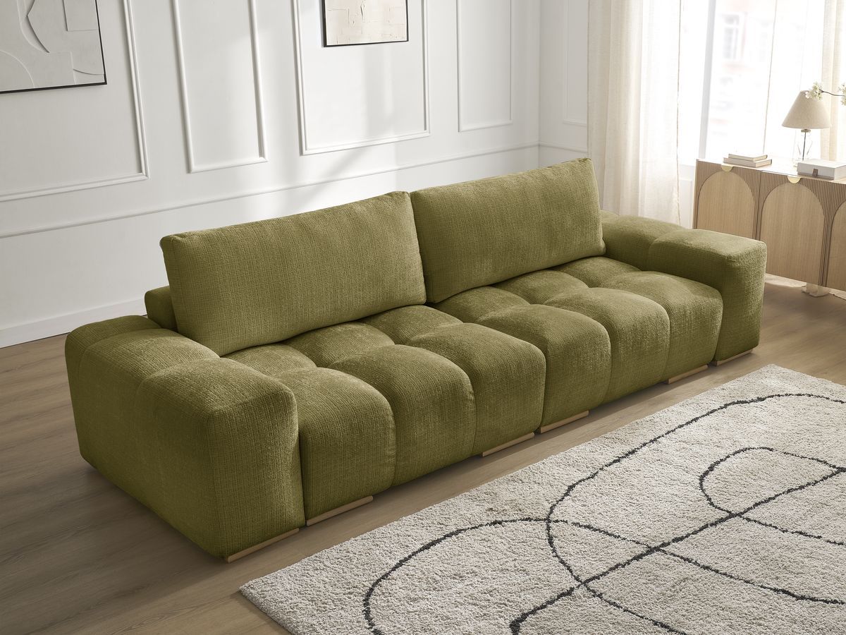 Bobochic Anakin Sofa 3-Sitzer, 2 Kissen Strukturstoff Grün