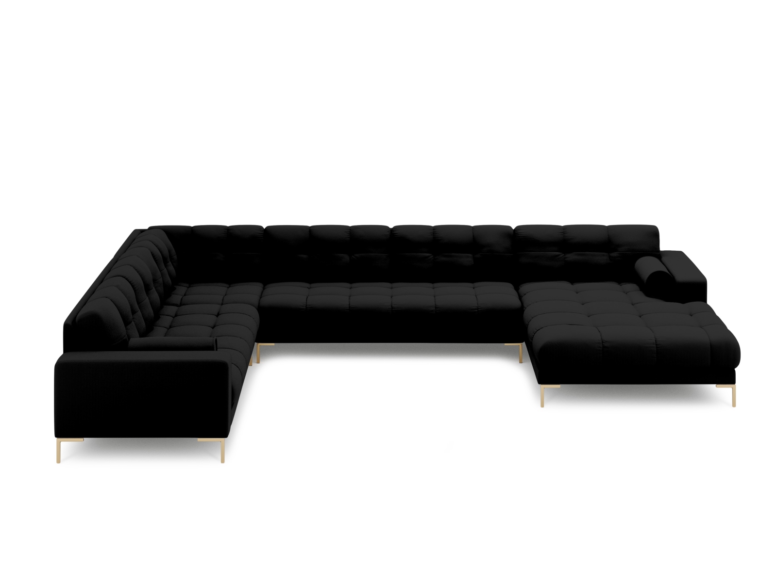 Cosmopolitan Design Panoramasofa Bali 7-Sitzer 327 cm Strukturierter Stoff Neve Schwarz Links Beine Gold