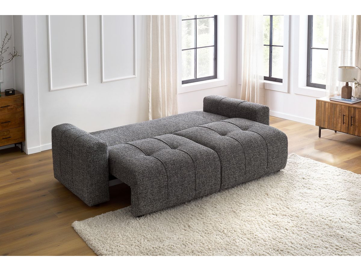 Bobochic Arsene Schlafsofa 3-Sitzer mit Bettkasten Melange-Stoff Dunkelgrau