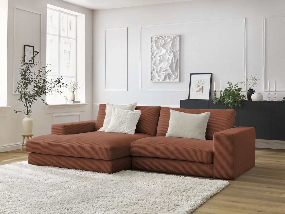 Bobochic Leonard Ecksofa 234 × 159 cm Cordsamt Orange Ecke links