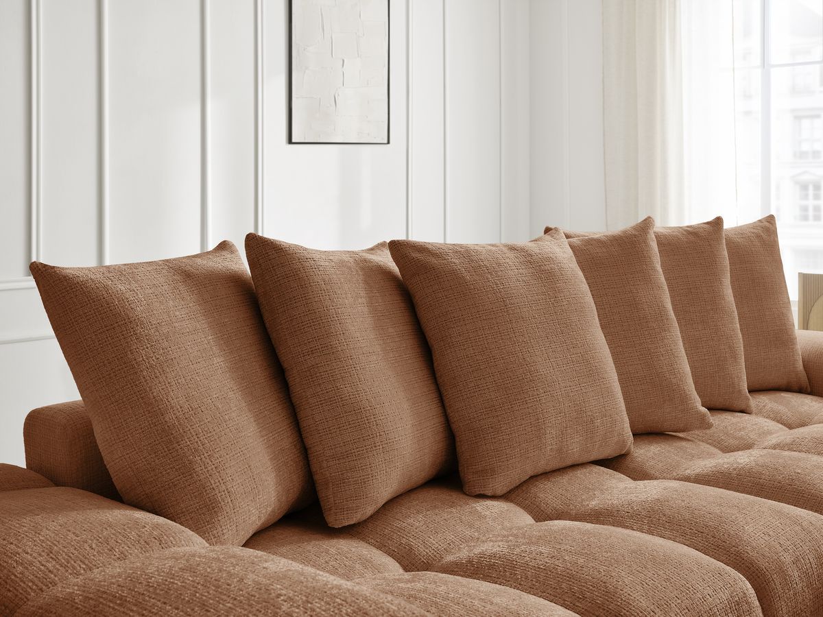 Bobochic Anakin Schlafsofa 3-Sitzer mit Bettkasten und Pouf, 6 Kissen Strukturstoff Orange