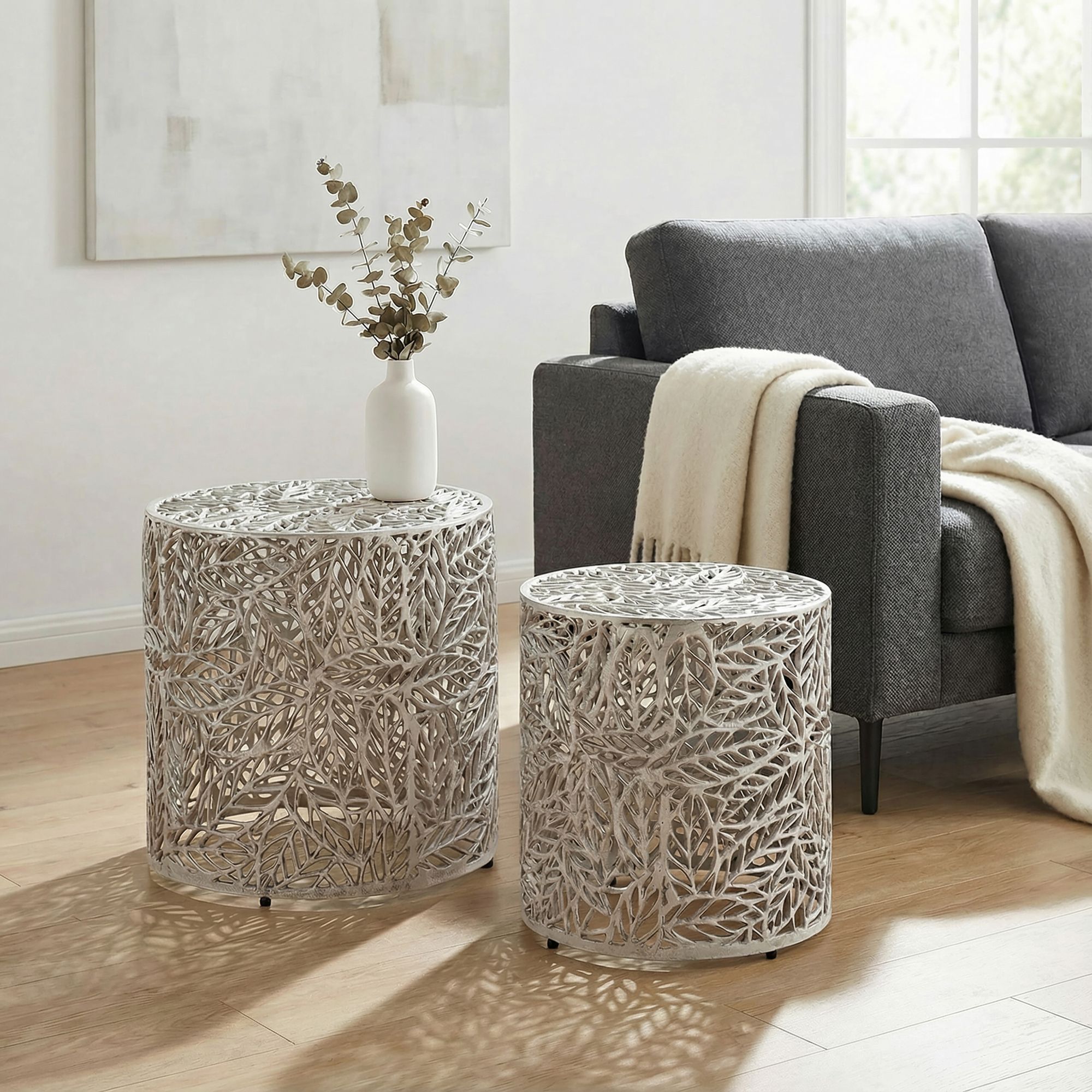 Satztisch 2er-Set Nesoya Aluminium Silber Ø 41 cm