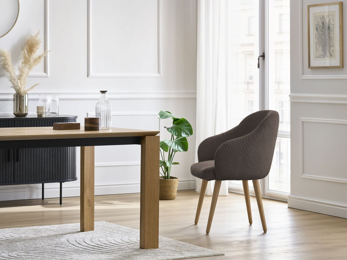 Bobochic Sophie Esszimmerstuhl 2er-Set mit skandinavischen Holzbeinen Cordsamt Braun