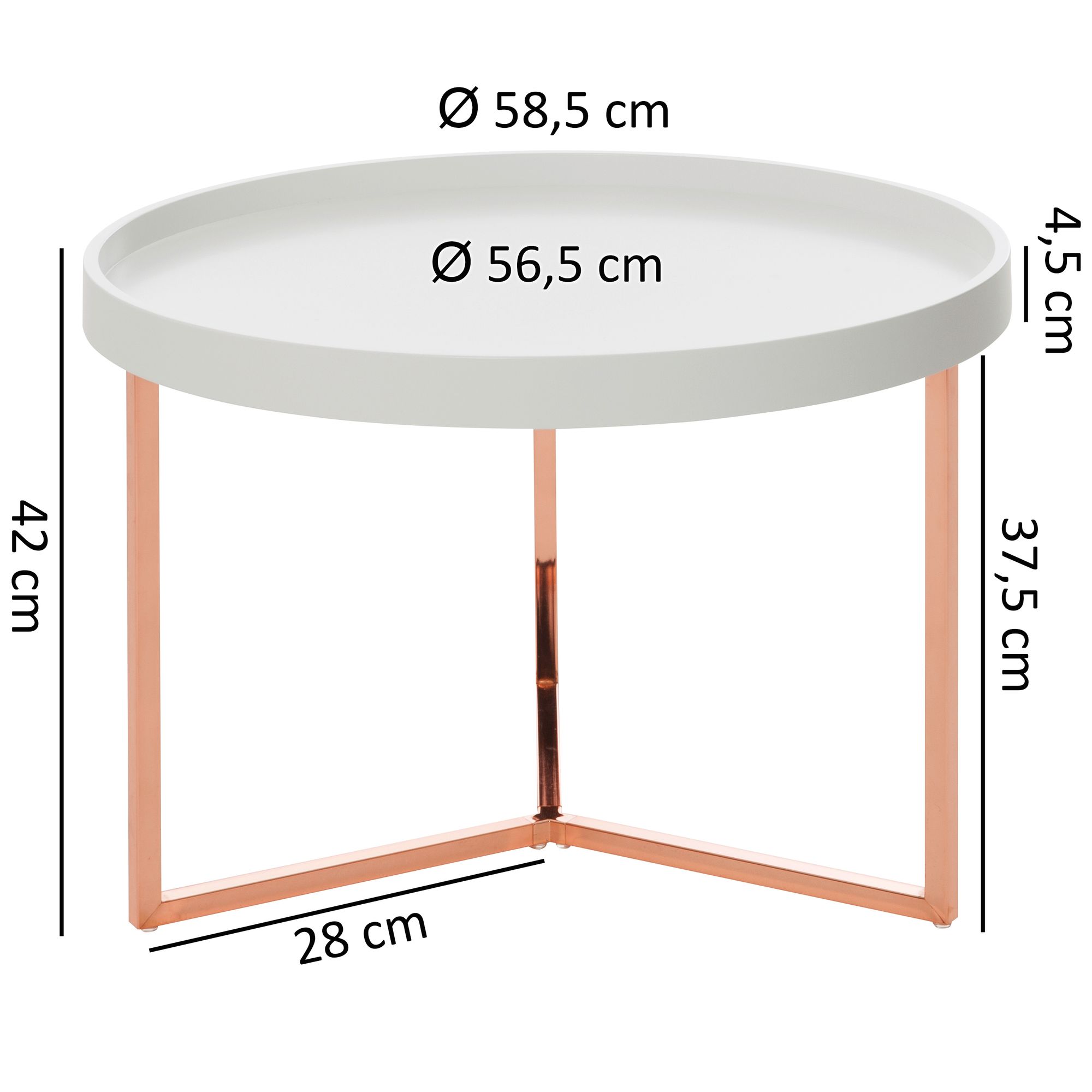 Couchtisch Drangey Massivholz Weiß Ø 58 cm