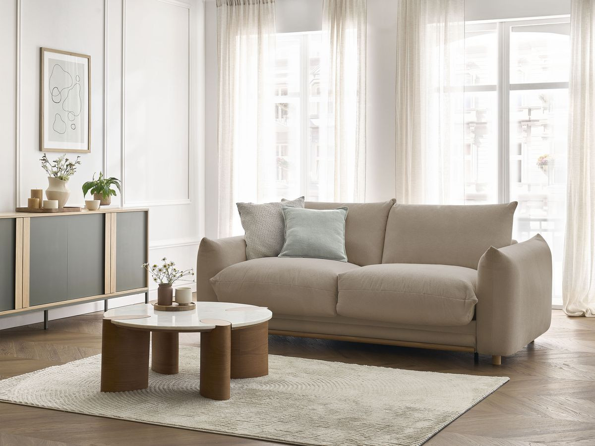 Bobochic Ernest Schlafsofa 3-Sitzer, Liegefläche 190 × 140 / 160 cm Stoff Taupe, Liegefläche 140 × 190 cm