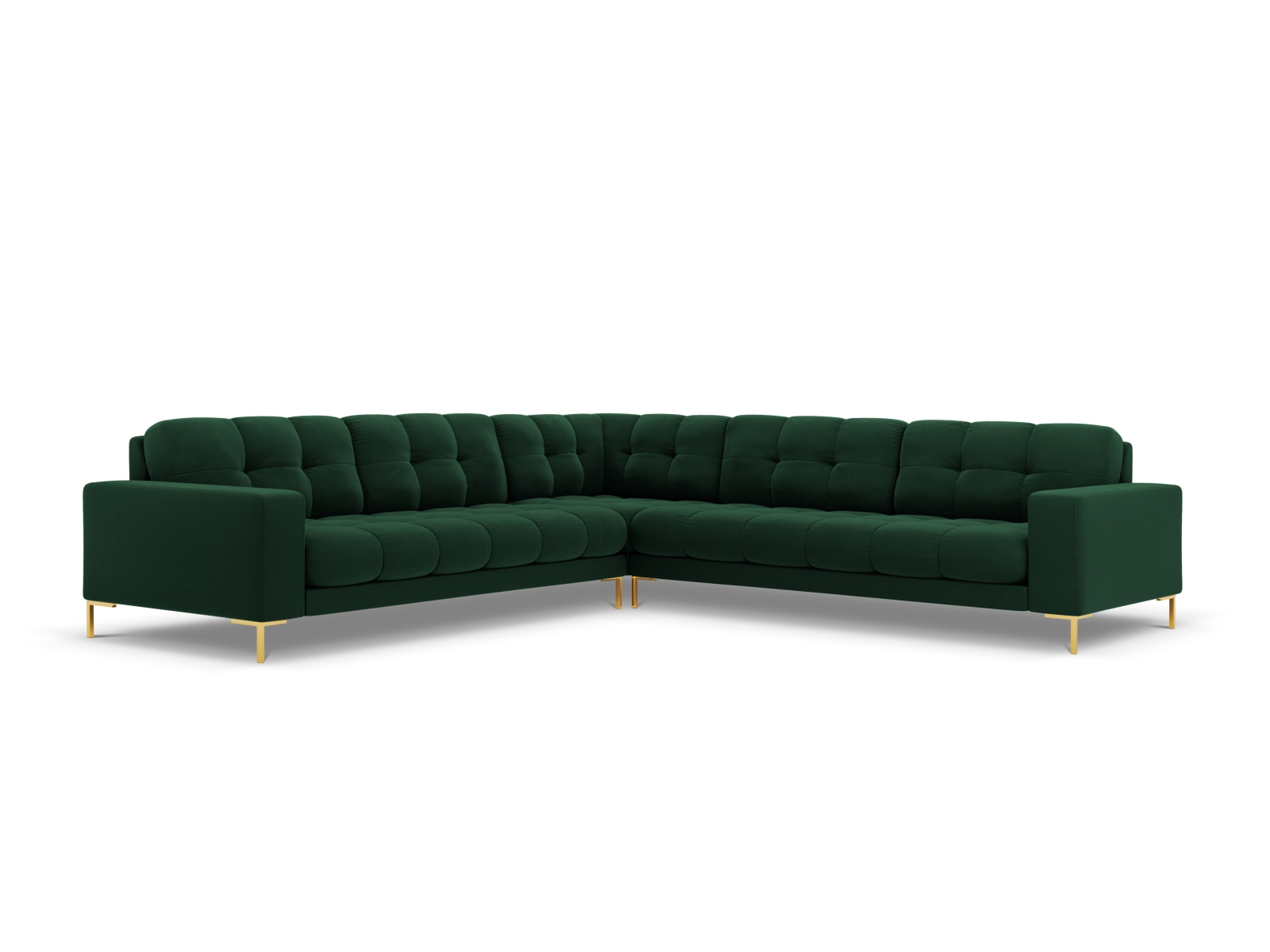 Cosmopolitan Design Symmetrisches Ecksofa Bali 6-Sitzer Samt Bluvel Flaschengrün Beine Gold
