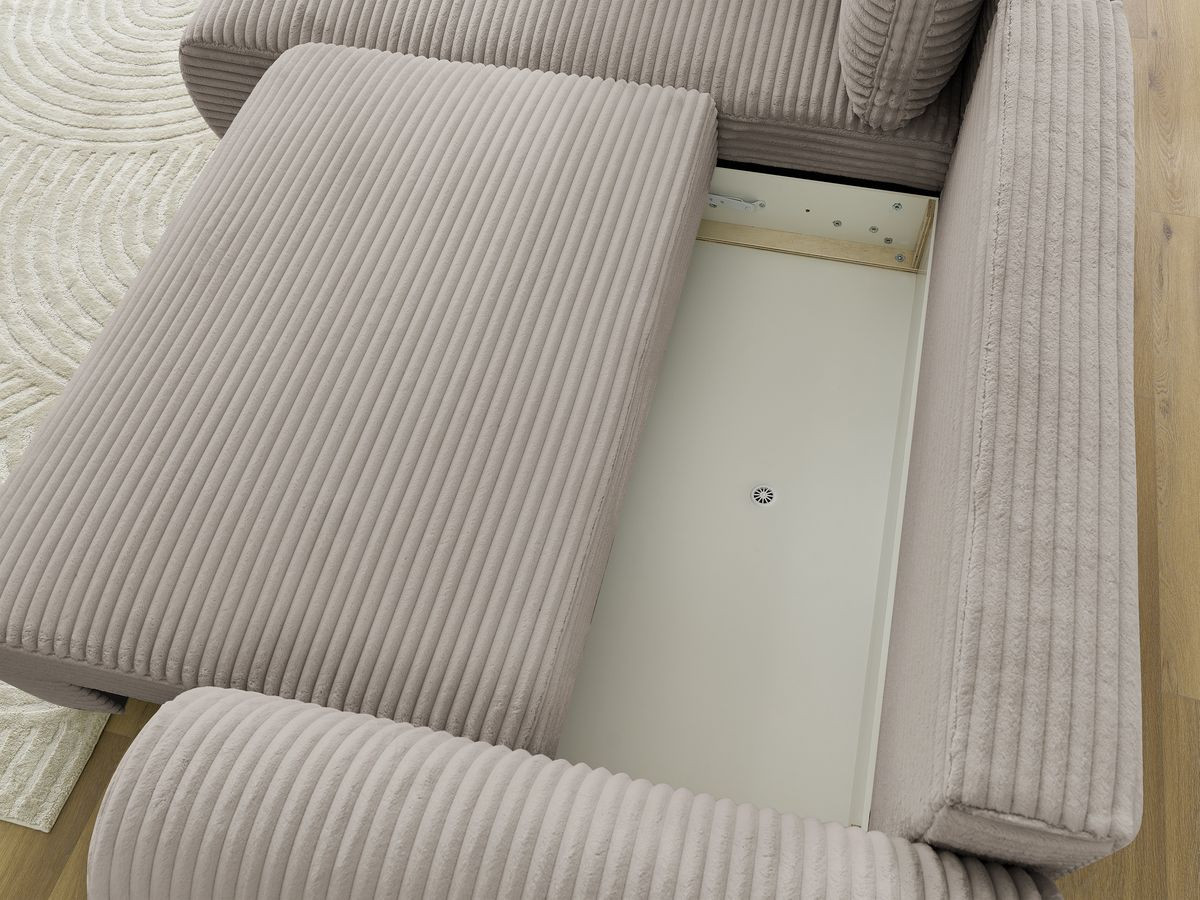 Bobochic Lucien Ecksofa mit Schlaffunktion und Bettkasten 296 × 198 cm Breitcord weich Taupe Ecke links