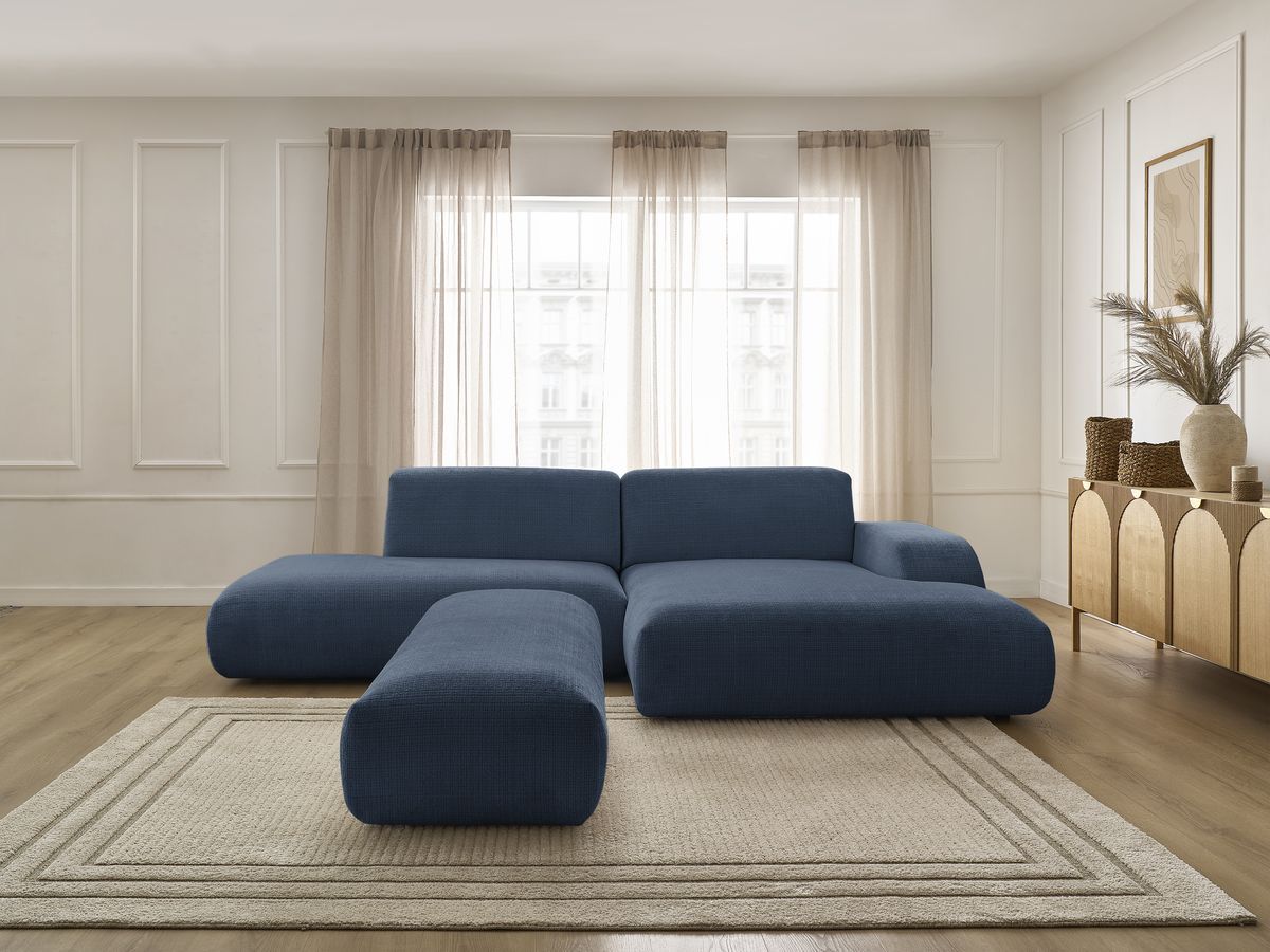Bobochic Sirius Ecksofa mit Pouf 300 × 170 cm Strukturstoff Dunkelblau Ecke rechts