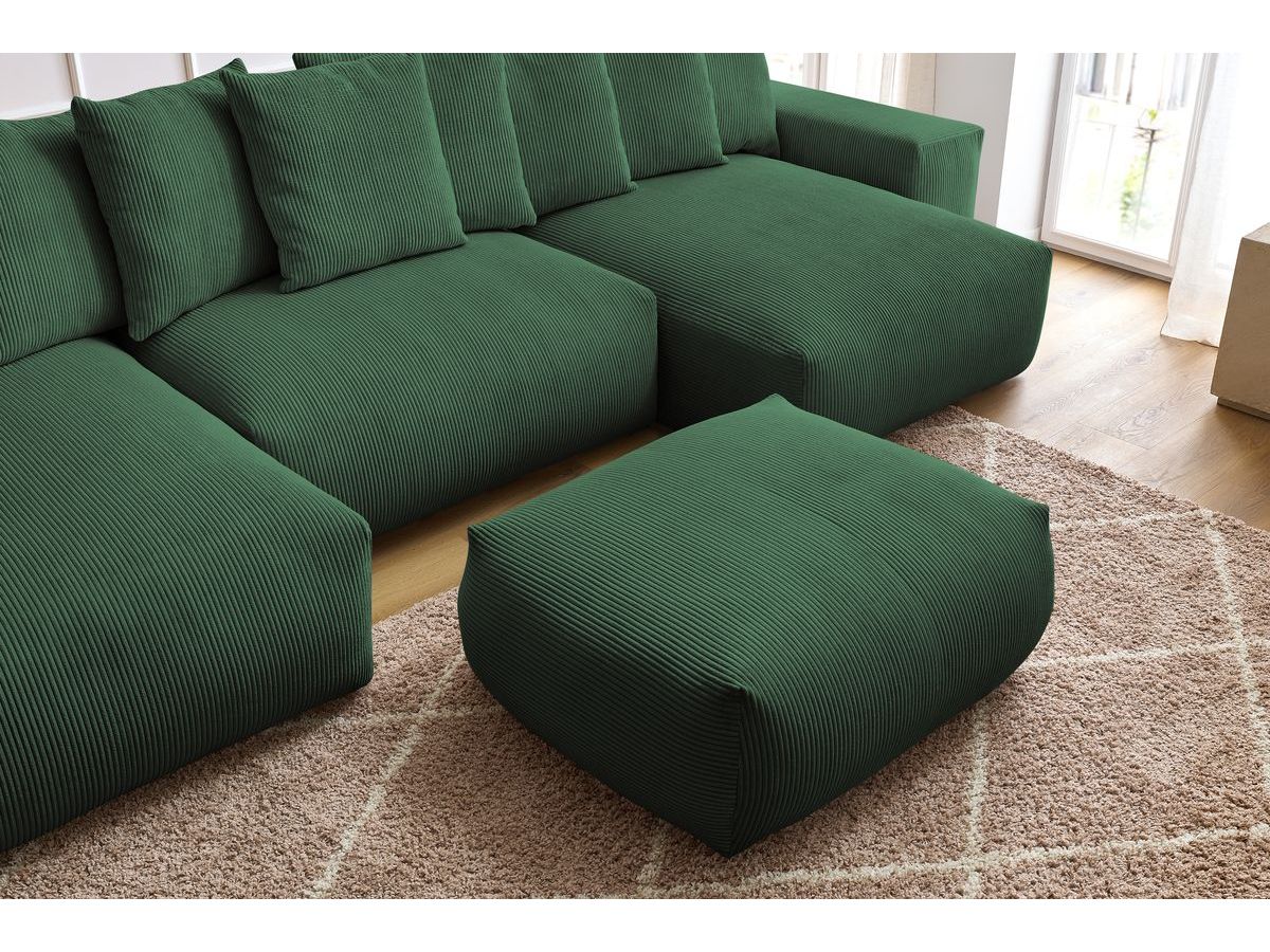 Bobochic Voltaire Wohnlandschaft mit Pouf 420 × 174 cm, Liegefläche 135 × 345 cm Cordsamt Grün
