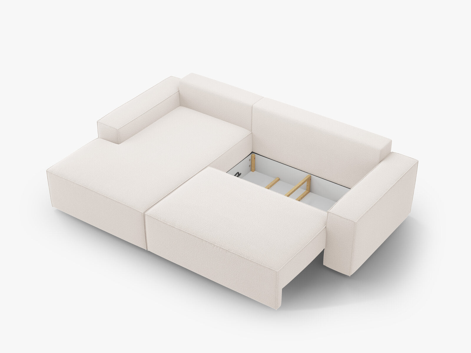 Micadoni Schlaf-Ecksofa Jodie 3-Sitzer Links Strukturierter Stoff Helles Beige