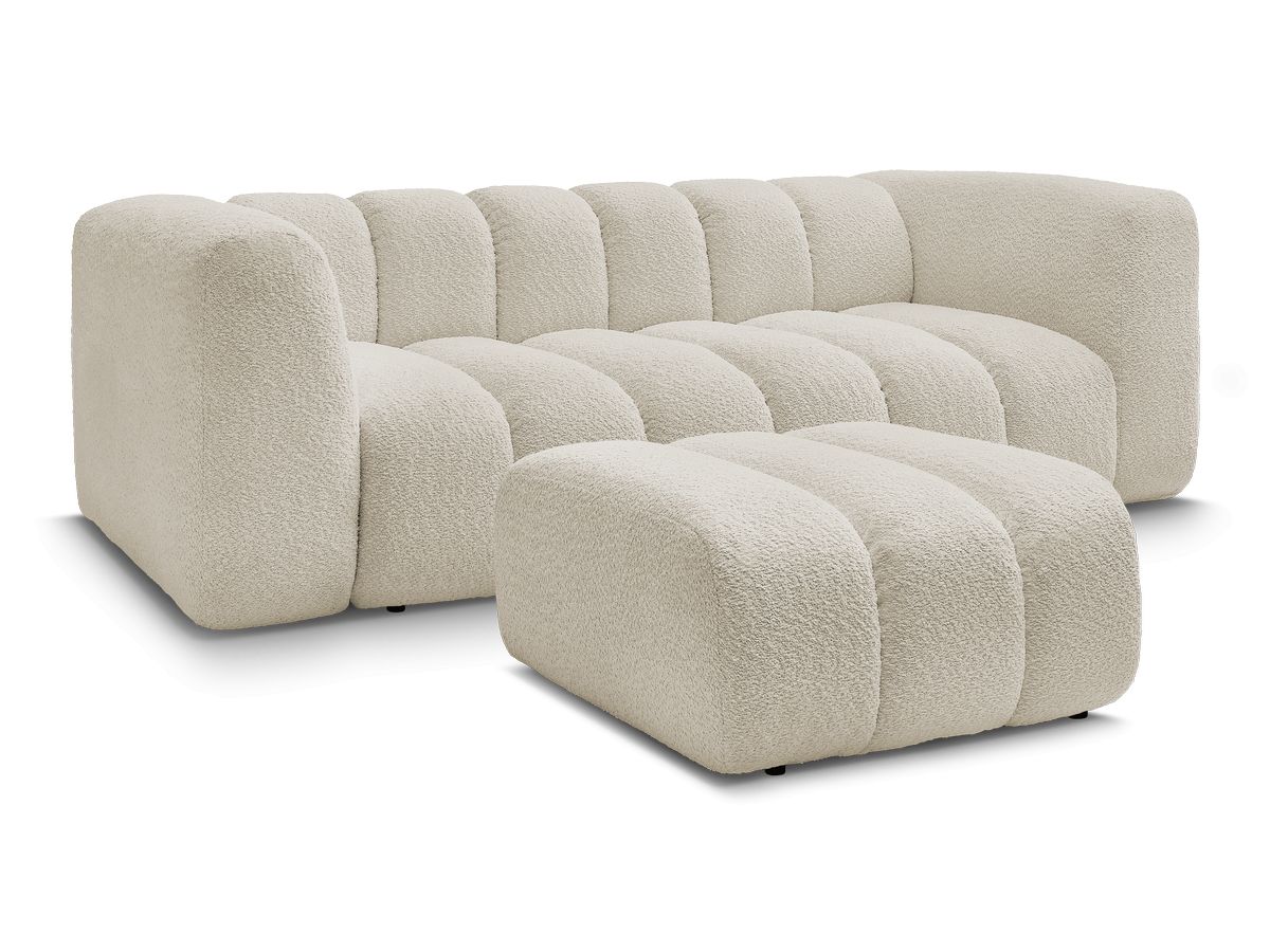 Bobochic Talia Sofa 3-Sitzer mit Pouf Bouclé-Stoff Beige