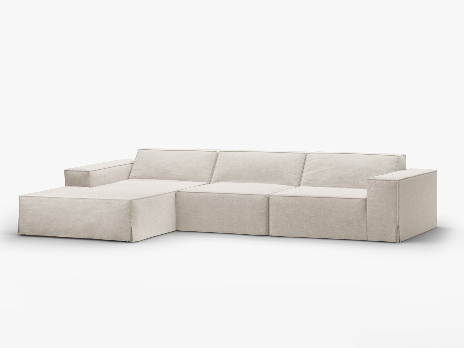 Micadoni Ecksofa Jodie 4-Sitzer Links Strukturierter Stoff Lins Natur