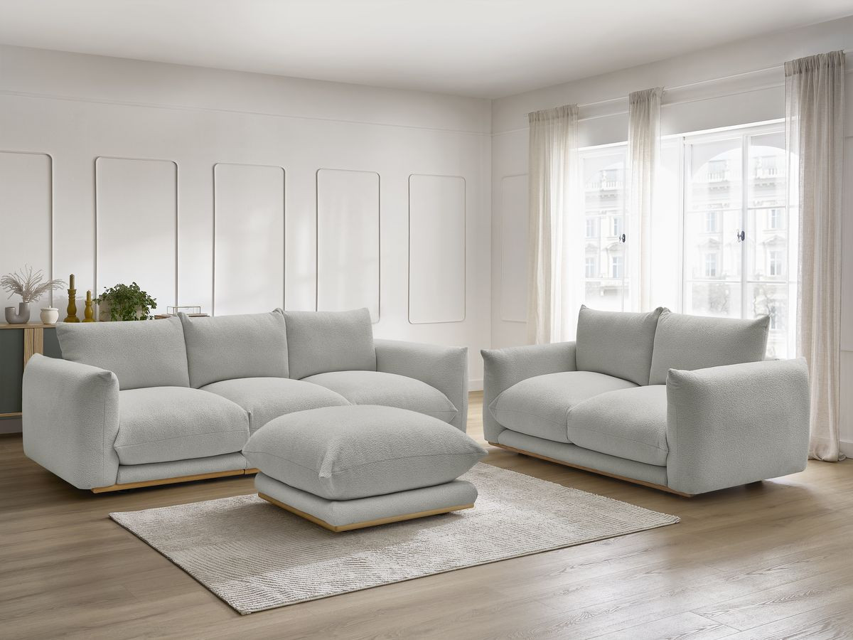 Bobochic Ernest Sofa 5-Sitzer mit Pouf Bouclé-Stoff Hellgrau