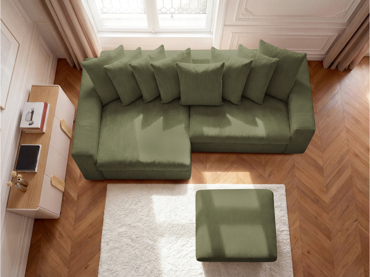 Bobochic Enore Ecksofa mit Pouf Cordsamt Hellgrün Ecke links