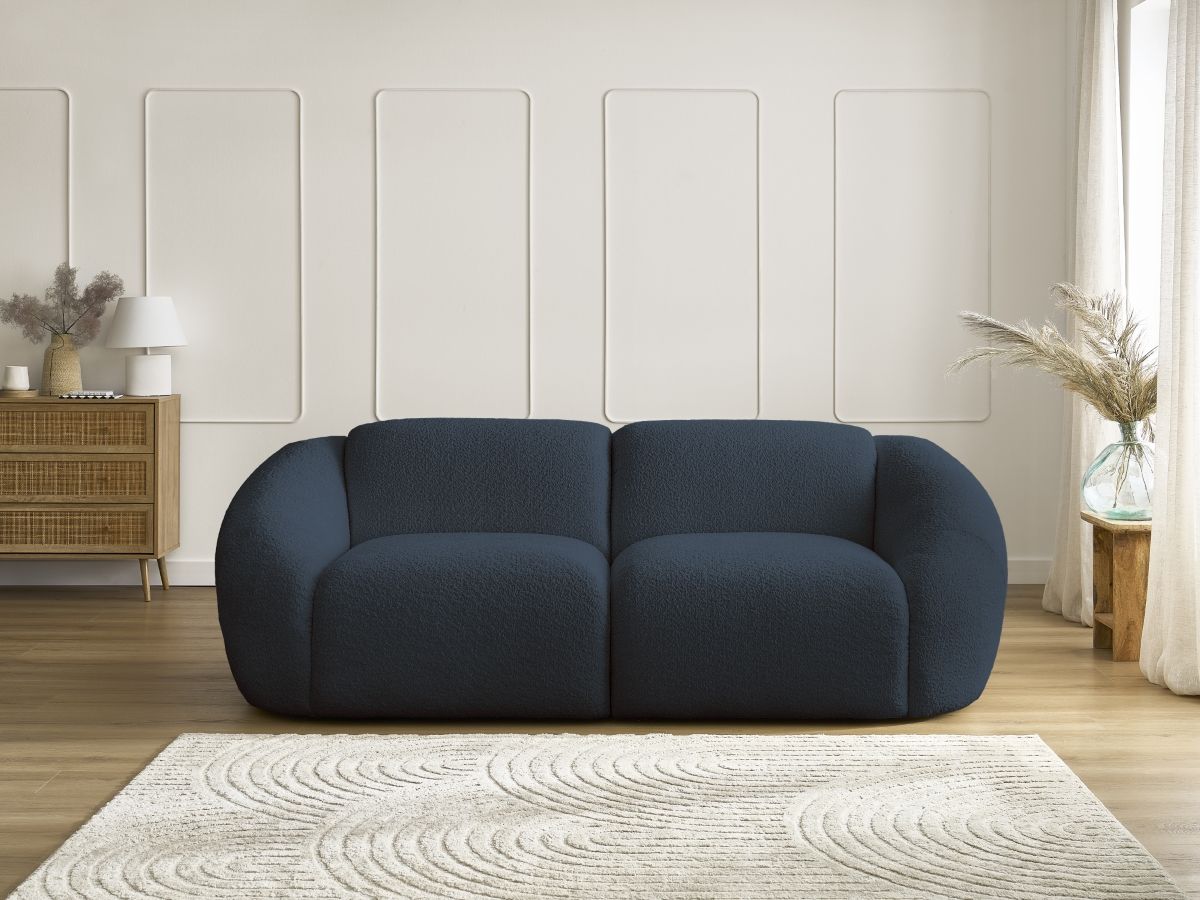 Bobochic Tina Sofa 2-Sitzer Bouclé-Stoff Dunkelblau