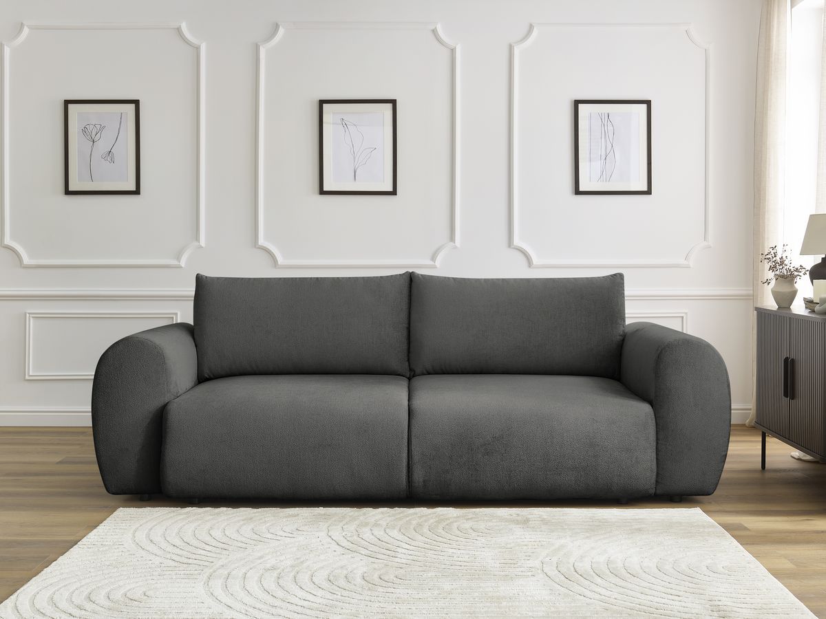 Bobochic Lucien Schlafsofa 3-Sitzer mit Bettkasten Stoff Dunkelgrau