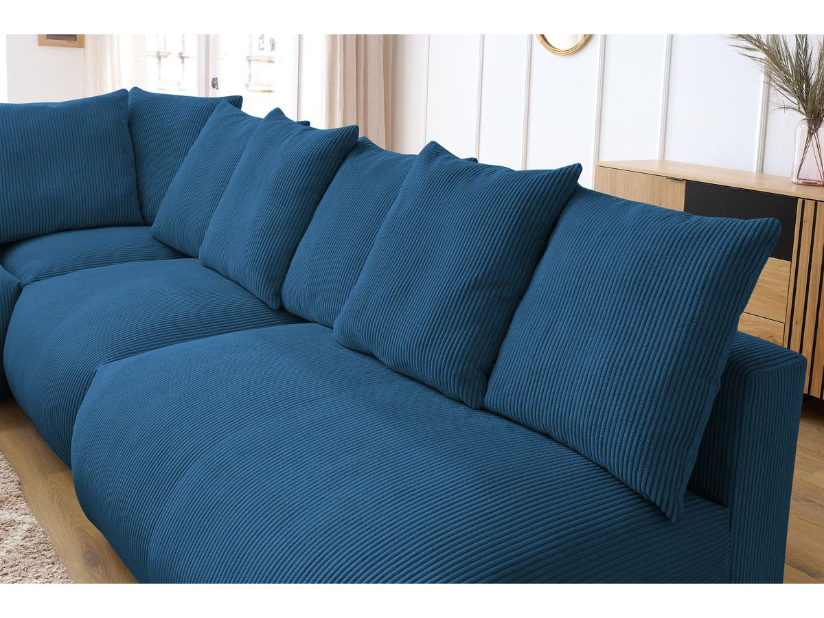 Bobochic Voltaire Ecksofa mit Pouf 322 × 268 cm Cordsamt Dunkelblau Ecke links