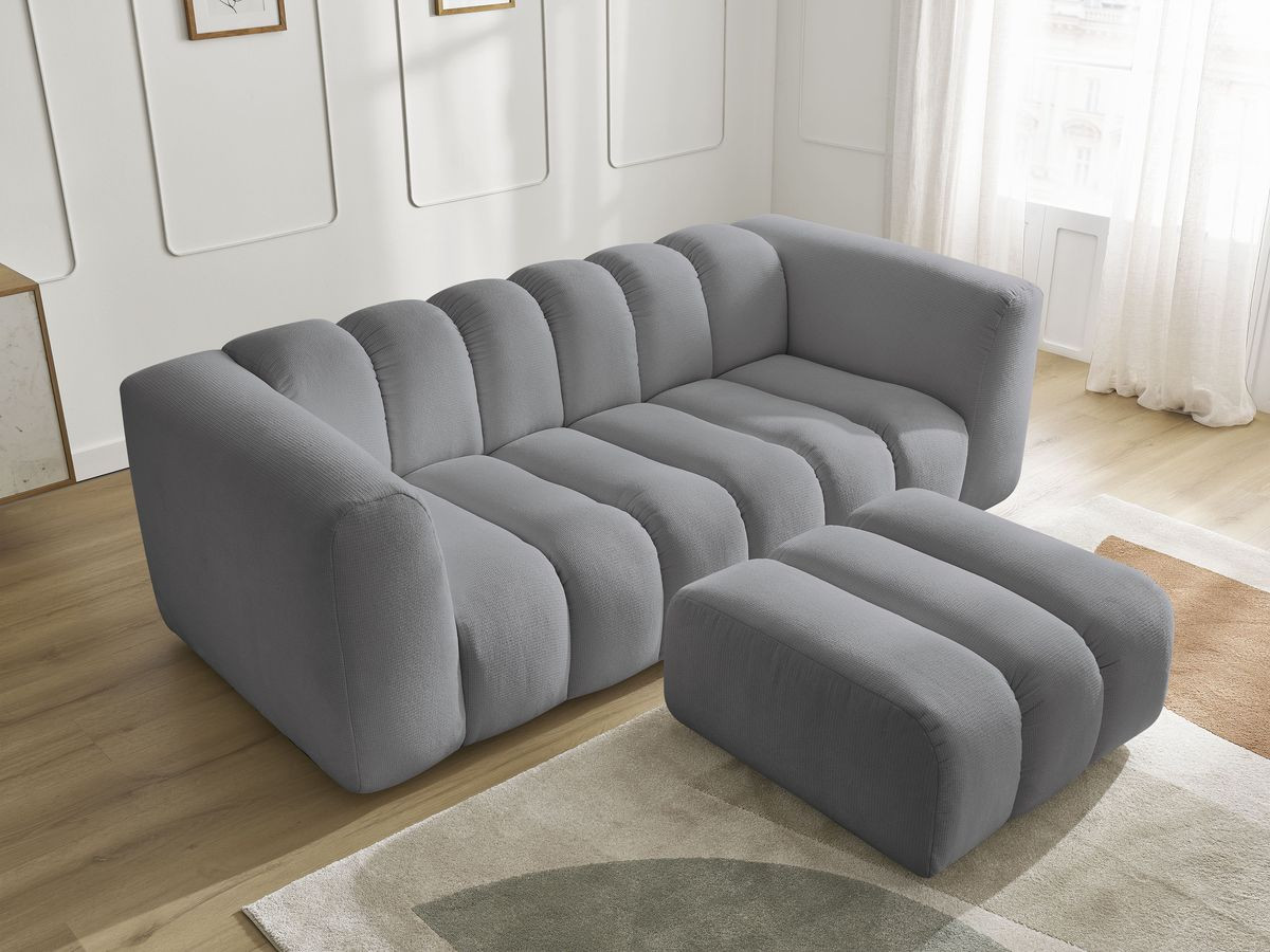 Bobochic Talia Sofa 3-Sitzer mit Pouf Melange-Stoff Hellgrau