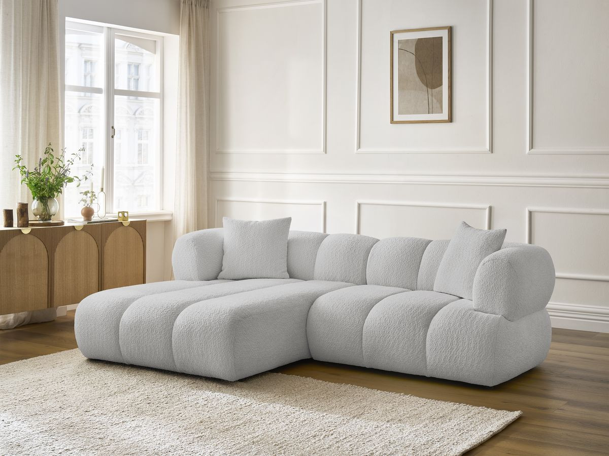Bobochic Pamira Ecksofa Bouclé-Stoff Hellgrau Ecke links