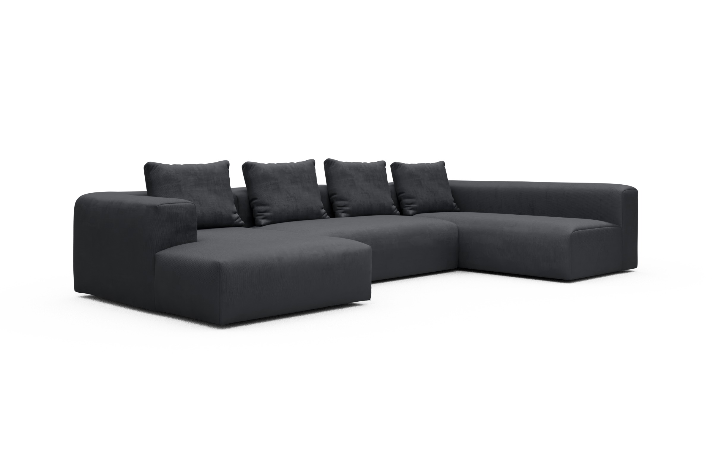 Wohnlandschaft Fred Chaiselongue links mit 2-Sitzer und lange Armlehne rechts Cordufine-Slate-Grey