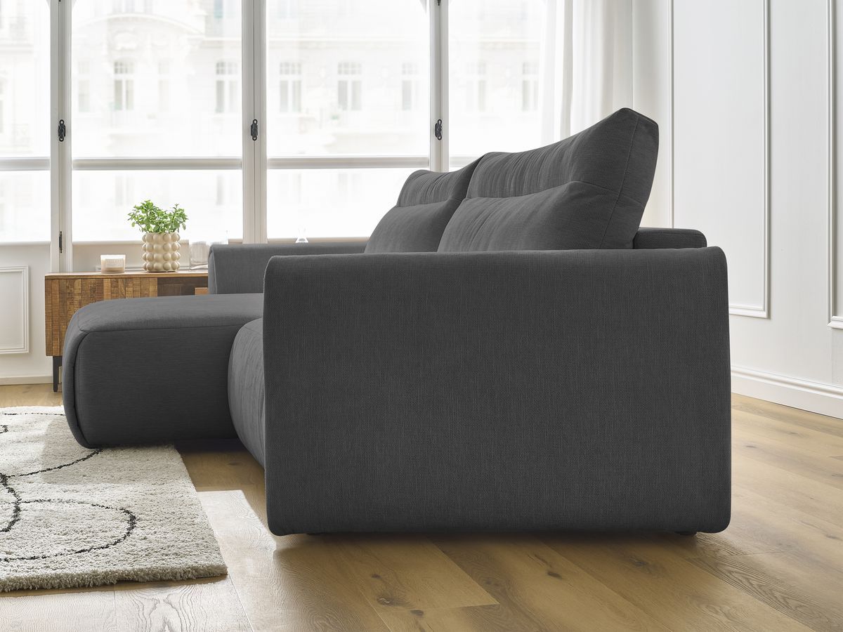Bobochic Aden Ecksofa 293 × 152 cm Stoff Dunkelgrau Ecke links