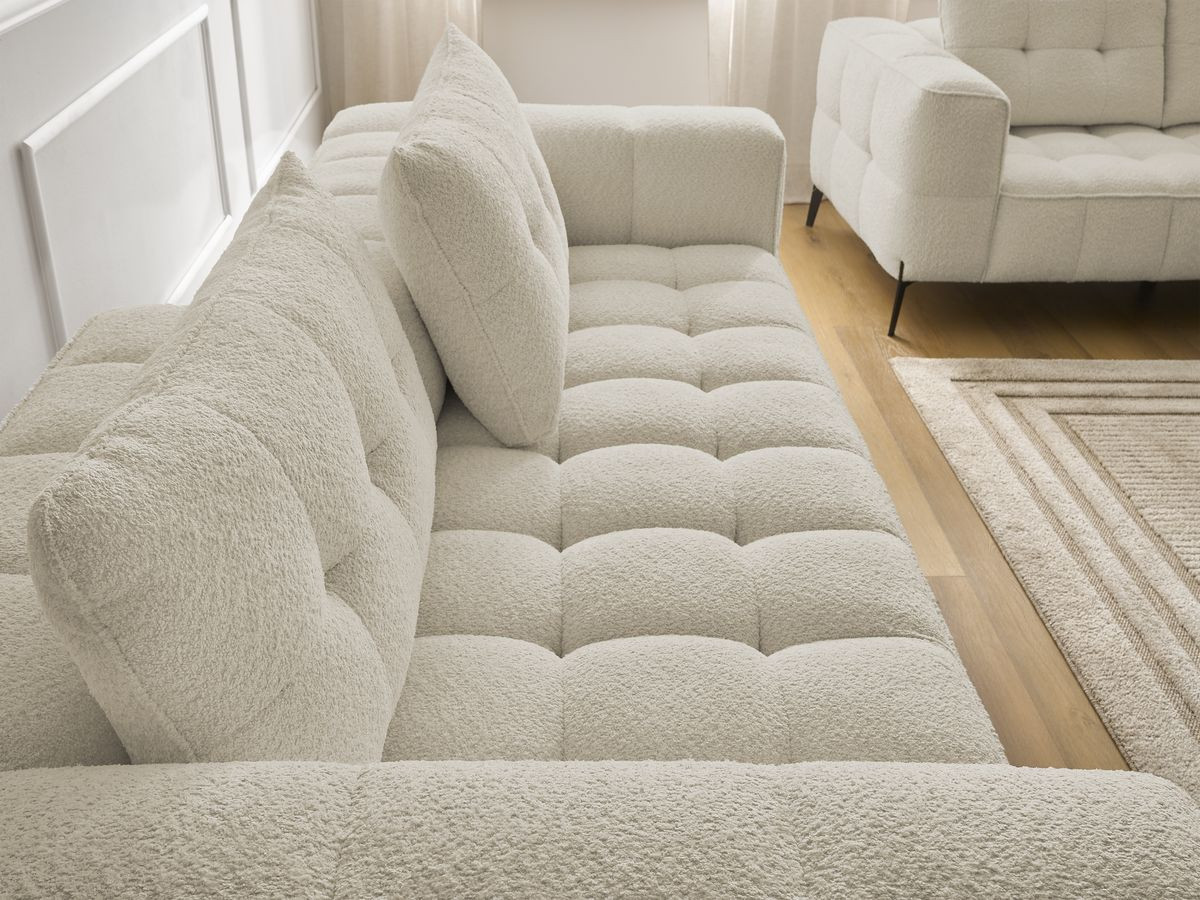 Bobochic Anis Sofa 5-Sitzer mit Pouf Bouclé-Stoff Beige