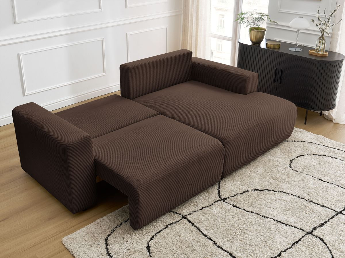 Bobochic Atilla Ecksofa mit Schlaffunktion und Bettkasten Cordsamt Braun Ecke rechts