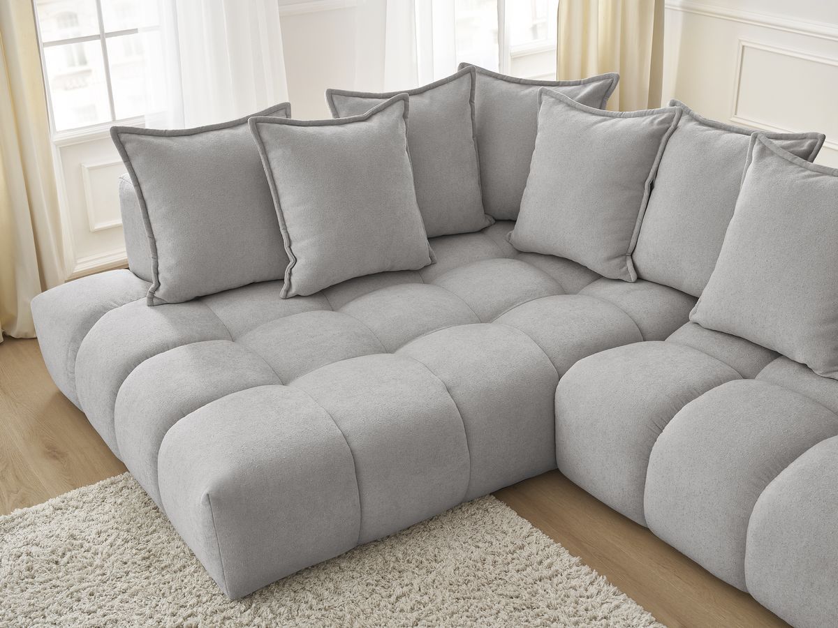 Bobochic Everest Ecksofa, 10 Kissen Strukturstoff Hellgrau Ecke links