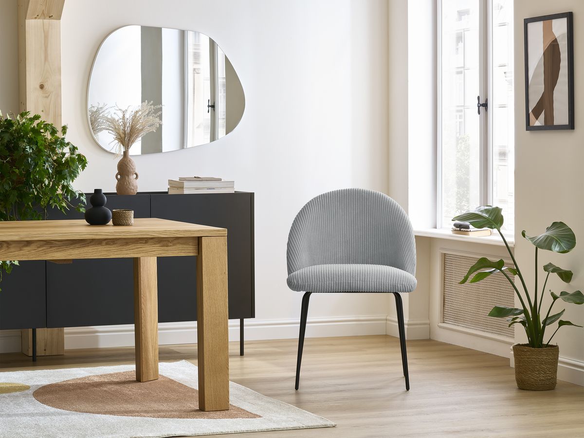 Bobochic Lalie Esszimmerstuhl 4er-Set mit Metallbeinen, schwarz Cordsamt Hellgrau