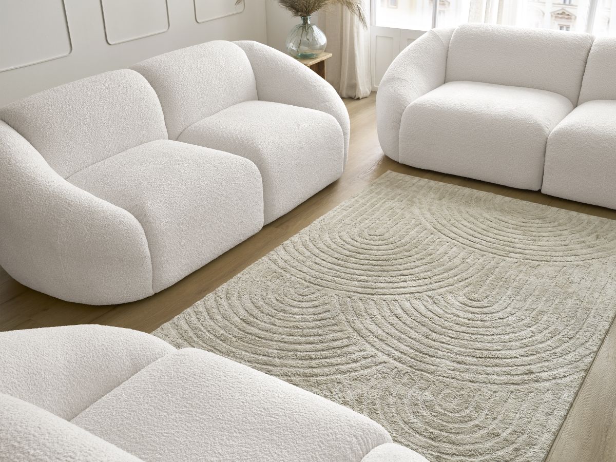 Bobochic Tina Sofa 6-Sitzer Bouclé-Stoff Weiß