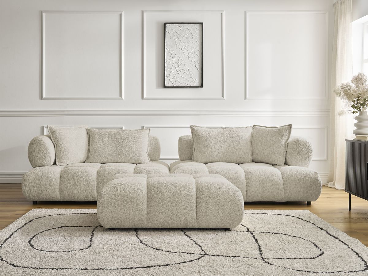 Bobochic Alya Sofa 4-Sitzer mit Pouf Bouclé-Stoff Beige