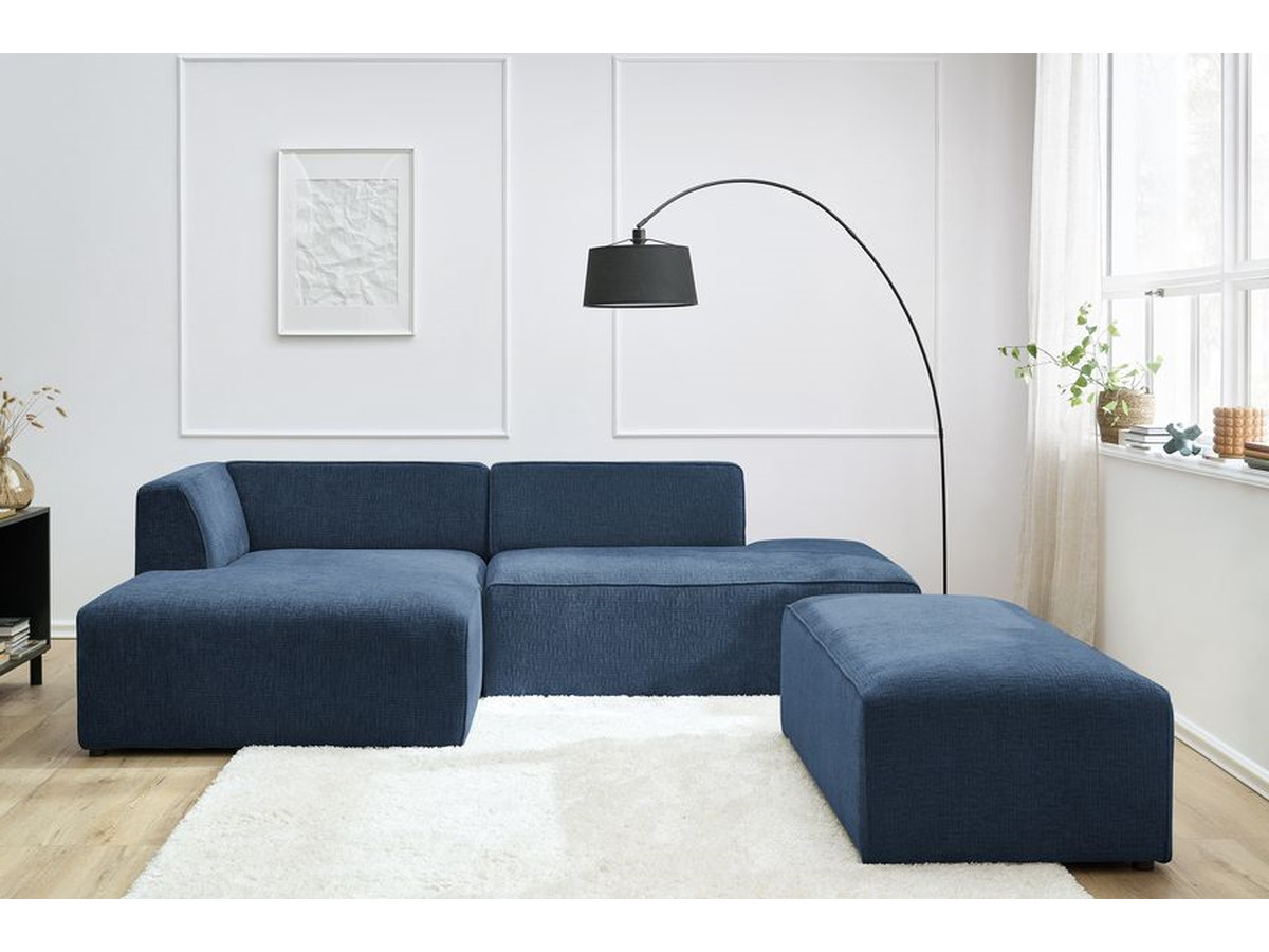 Bobochic Megeve Ecksofa mit Schlaffunktion und Pouf Strukturstoff Dunkelblau Ecke links
