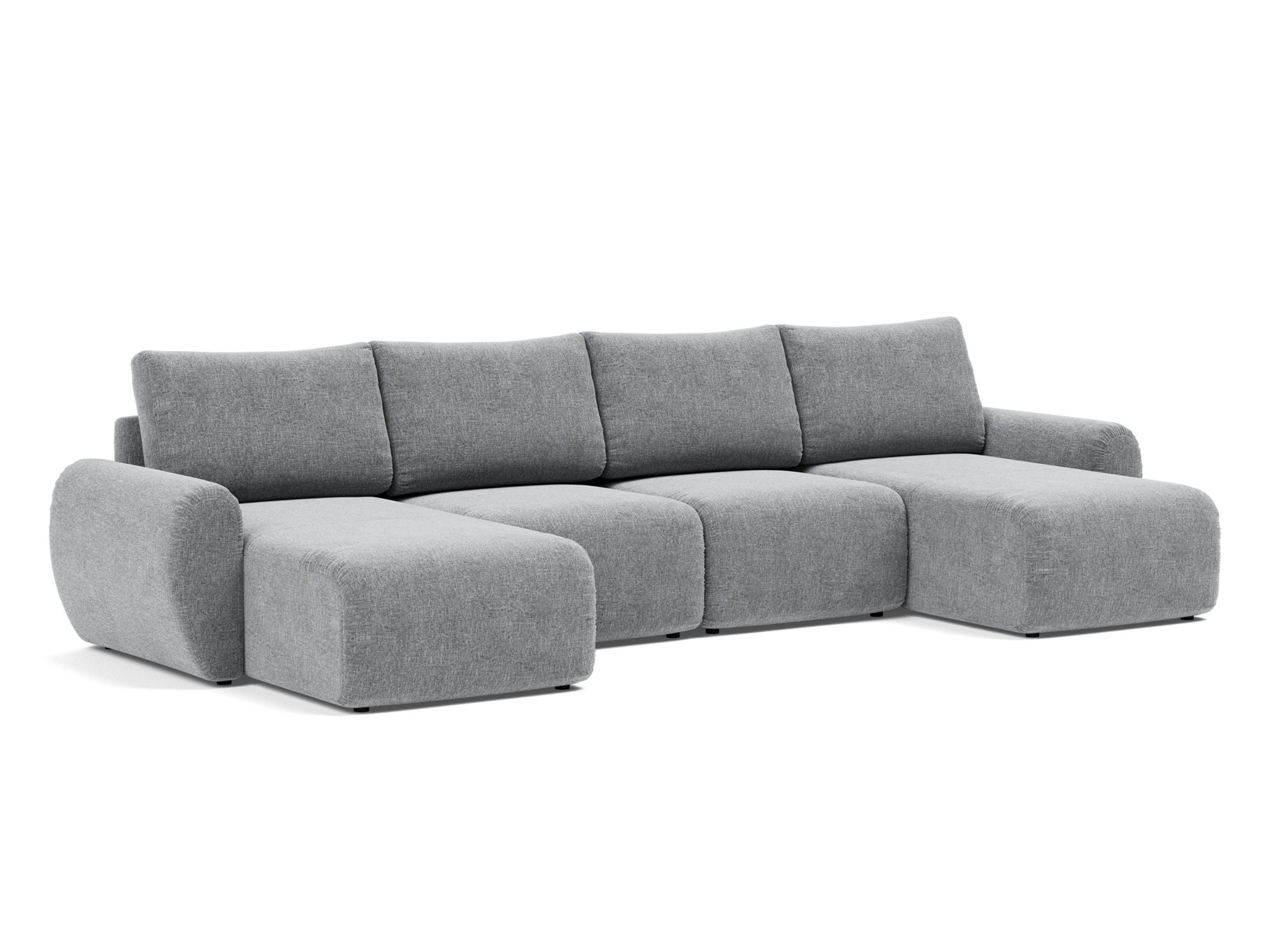 Schlafsofa Norum U-Form mit Curve-Armlehnen Strukturierter Stoff Twist 565-Granite