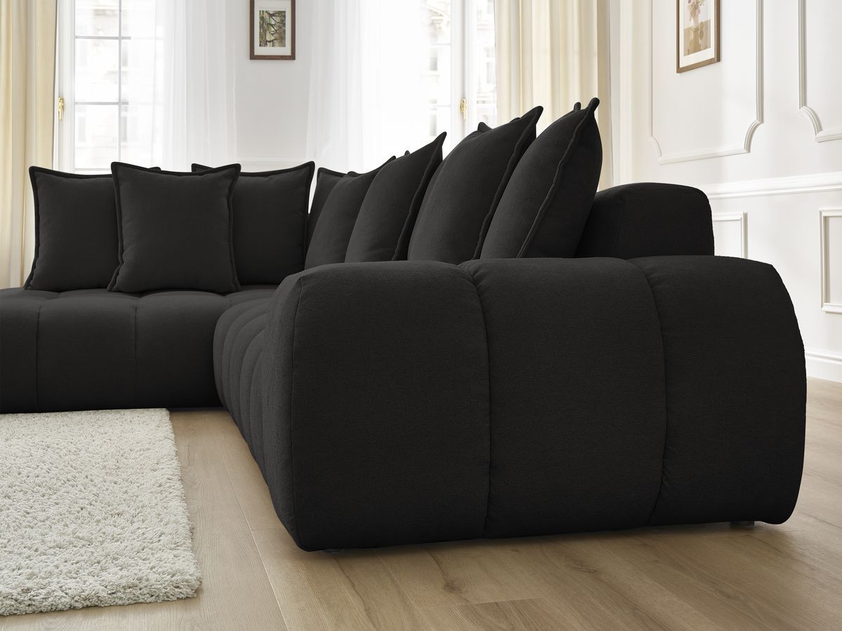 Bobochic Everest Ecksofa, 10 Kissen Strukturstoff Schwarz Ecke links